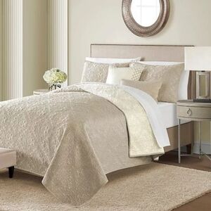Medallion 4-Piece Reversible Twin Quilt  Bedding Set in Stone NWT